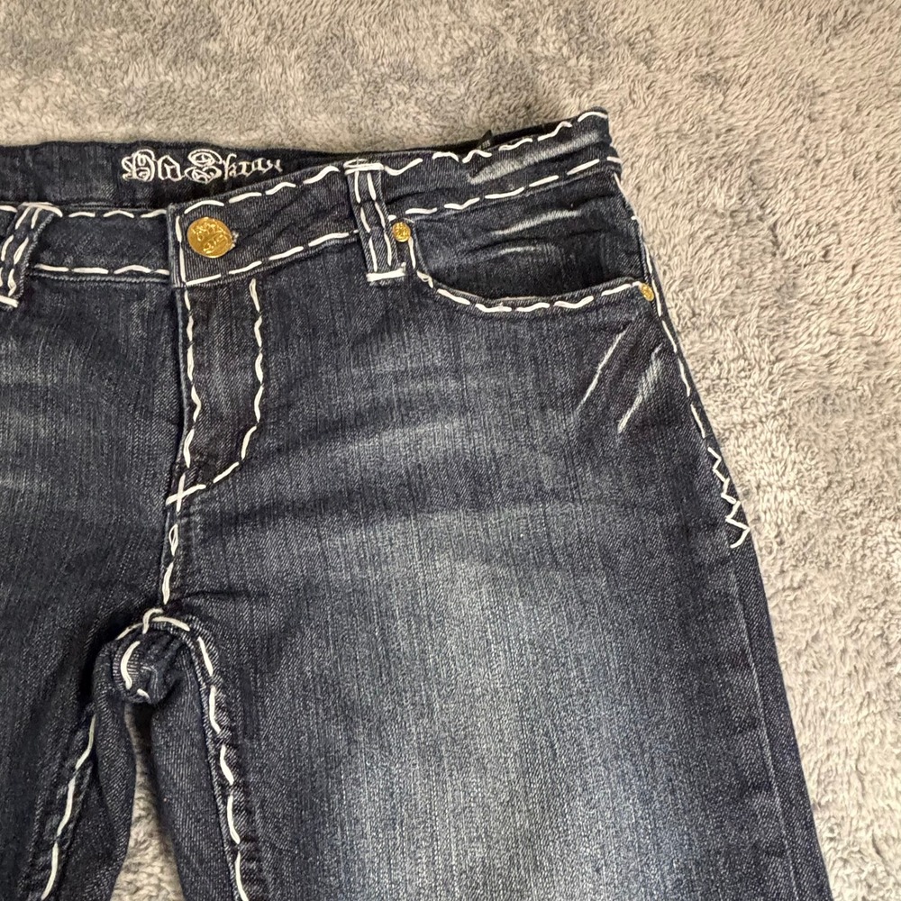 Old Skool Womens Straight Leg Jeans Dark Wash Thick White Contrast Stitch 11 - Picture 5 of 14